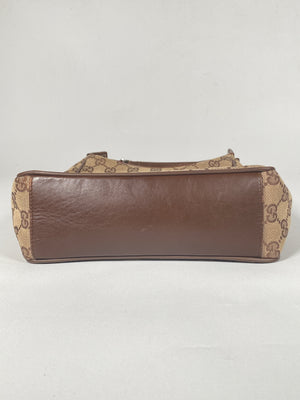 GUCCI - BEIGE GG CANVAS AND LEATHER HANDBAG
