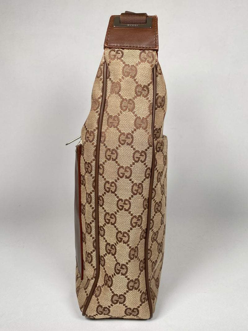 GUCCI - BEIGE GG CANVAS AND LEATHER HANDBAG