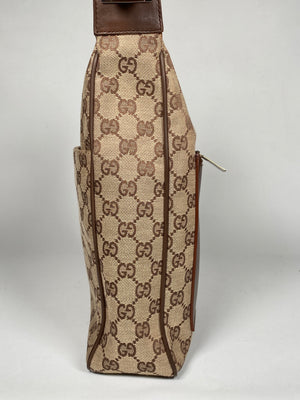 GUCCI - BEIGE GG CANVAS AND LEATHER HANDBAG
