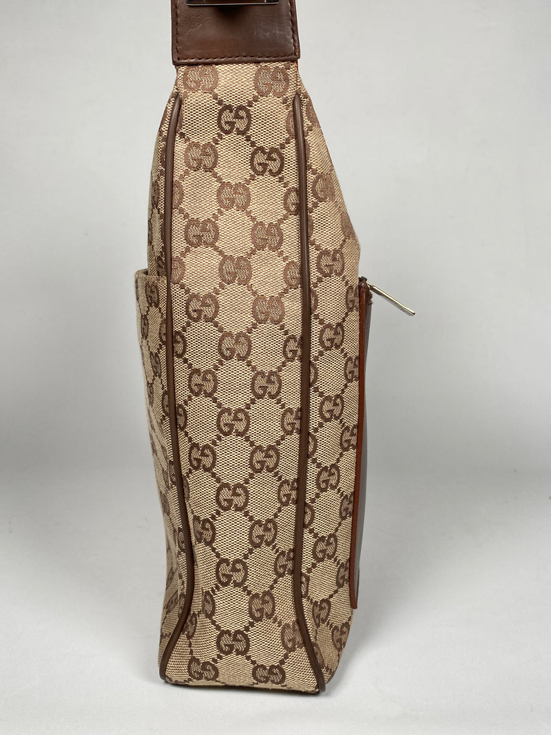 GUCCI - BEIGE GG CANVAS AND LEATHER HANDBAG
