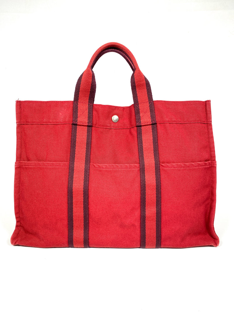 HERMES - FOURRE TOUT MM RED COTTON CANVAS TOTE