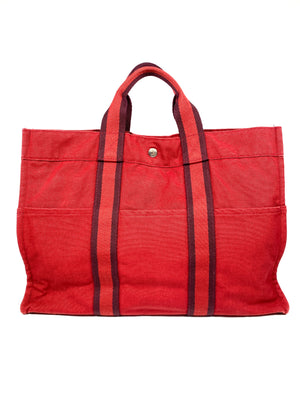 HERMES - FOURRE TOUT MM RED COTTON CANVAS TOTE