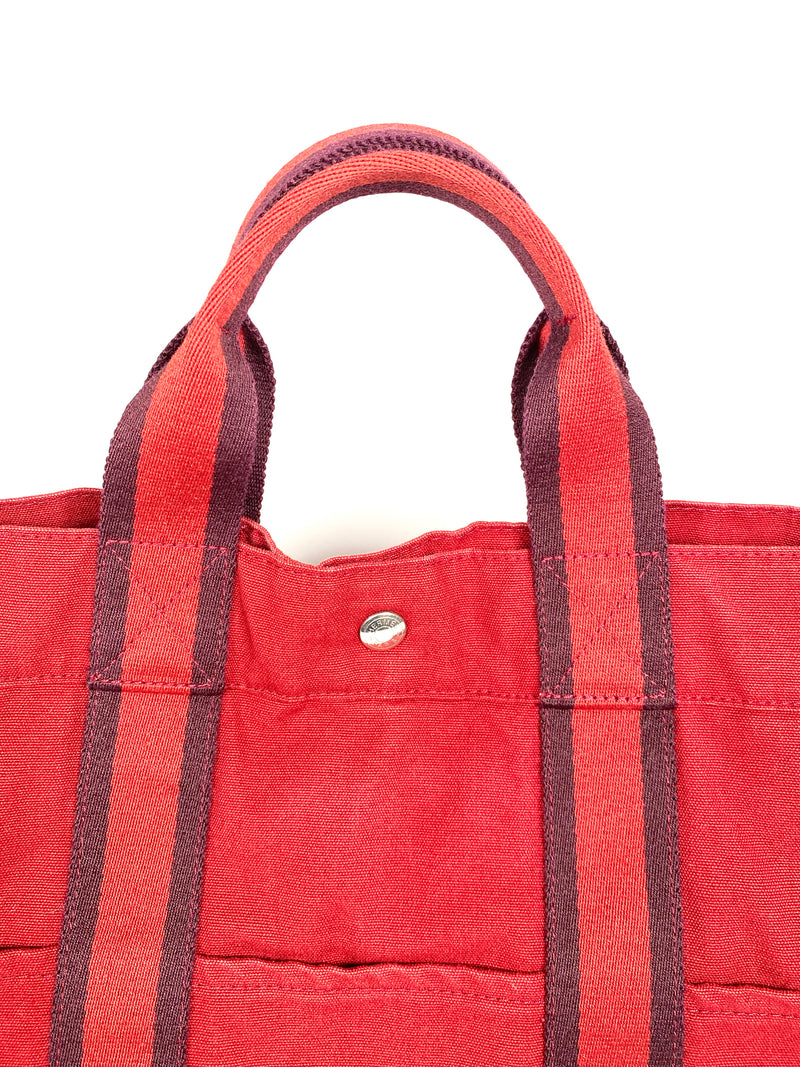 HERMES - FOURRE TOUT MM RED COTTON CANVAS TOTE