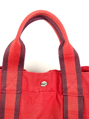 HERMES - FOURRE TOUT MM RED COTTON CANVAS TOTE