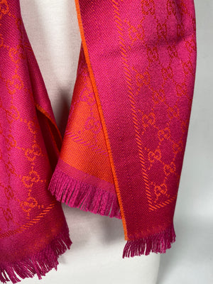 GUCCI - PINK AND ORANGE WOOL GG JACQUARD SCARF - NEW