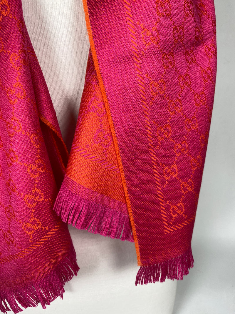 GUCCI - PINK AND ORANGE WOOL GG JACQUARD SCARF - NEW