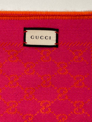 GUCCI - PINK AND ORANGE WOOL GG JACQUARD SCARF - NEW