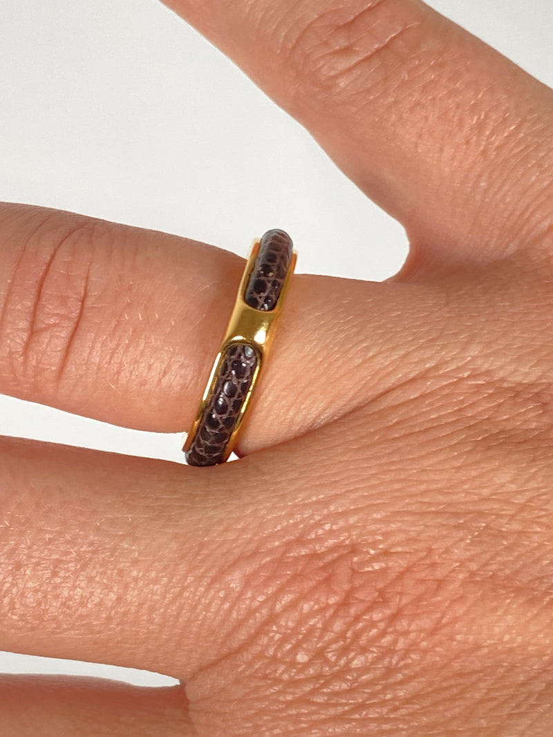 HERMES - KYOTO RING IN BROWN LEATHER AND GOLD  - SZ 50 *RARE*