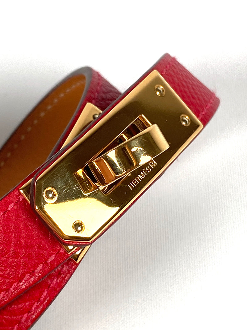 HERMES - KELLY DOUBLE TOUR BRACELET EPSOM ROUGE CASAQUE - SZ S
