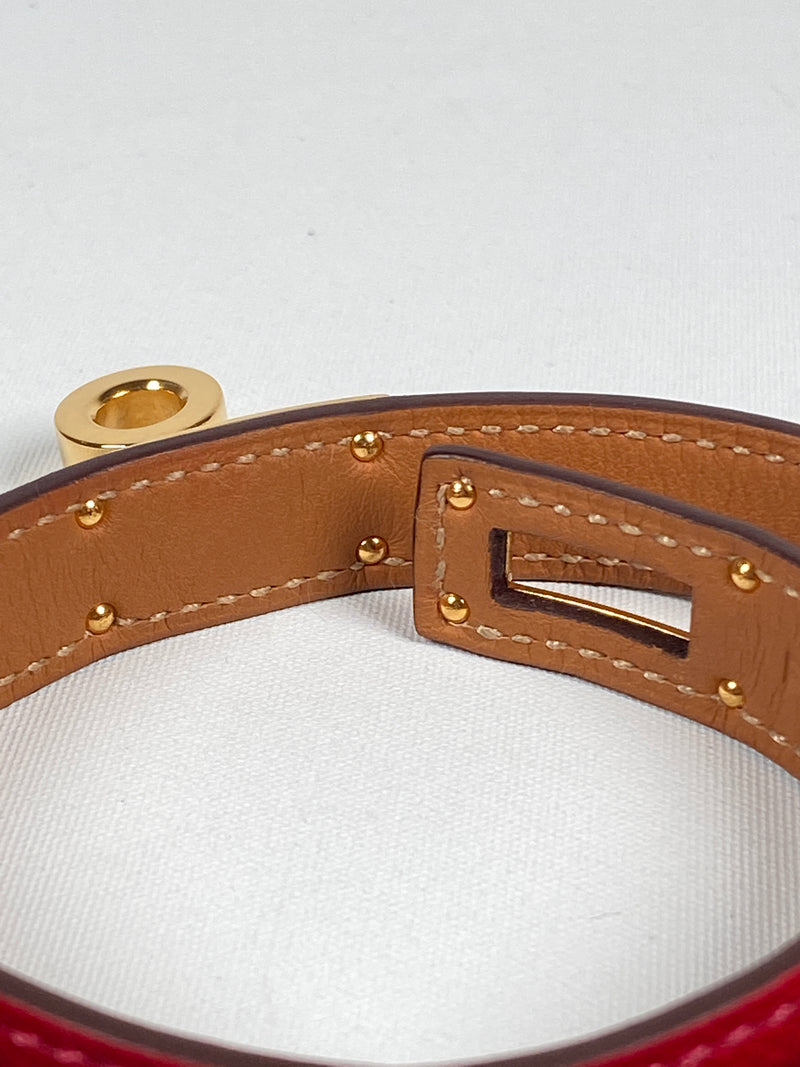 HERMES - KELLY DOUBLE TOUR BRACELET EPSOM ROUGE CASAQUE - SZ S