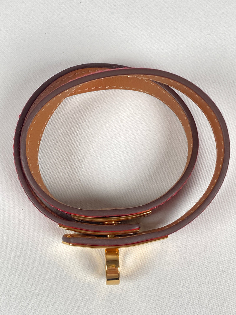 HERMES - KELLY DOUBLE TOUR BRACELET EPSOM ROUGE CASAQUE - SZ S