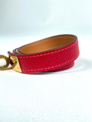 HERMES - KELLY DOUBLE TOUR BRACELET EPSOM ROUGE CASAQUE - SZ S