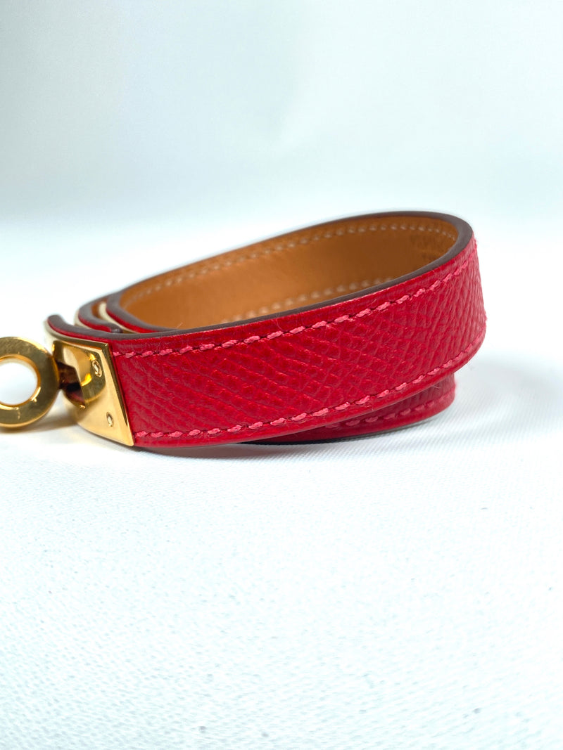 HERMES - KELLY DOUBLE TOUR BRACELET EPSOM ROUGE CASAQUE - SZ S