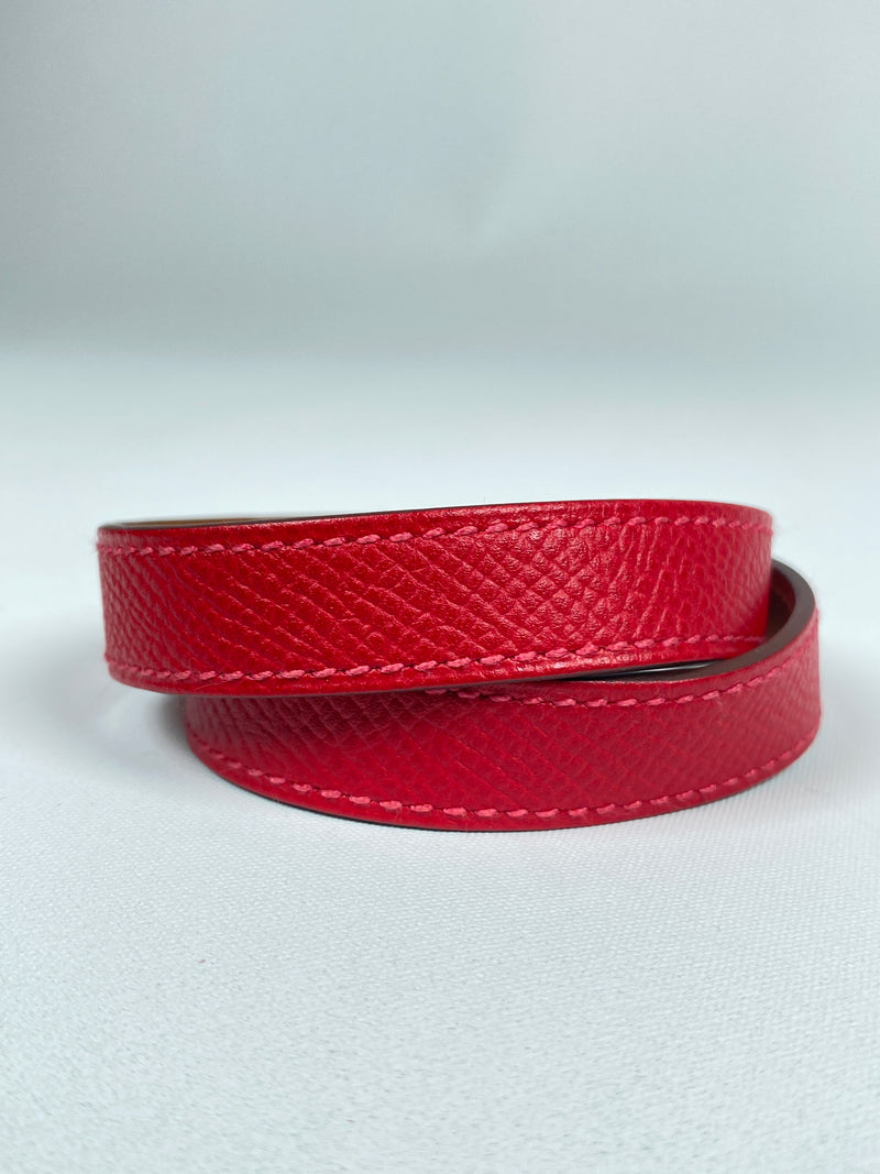 HERMES - KELLY DOUBLE TOUR BRACELET EPSOM ROUGE CASAQUE - SZ S