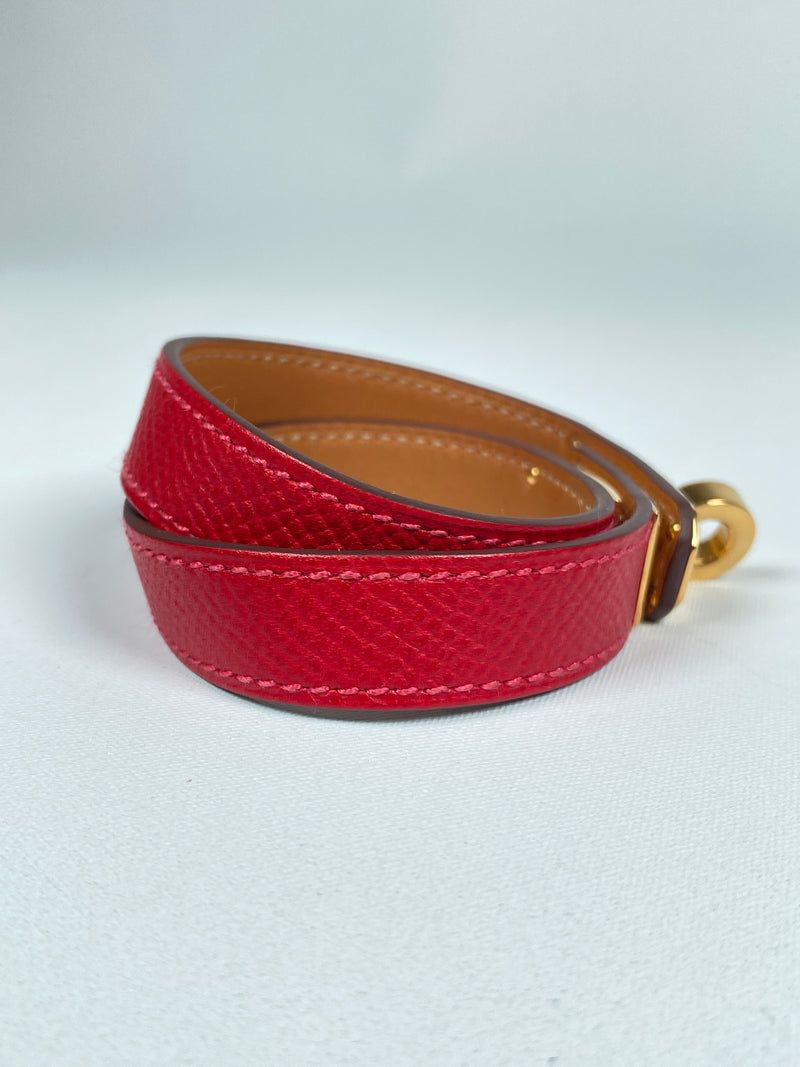 HERMES - KELLY DOUBLE TOUR BRACELET EPSOM ROUGE CASAQUE - SZ S