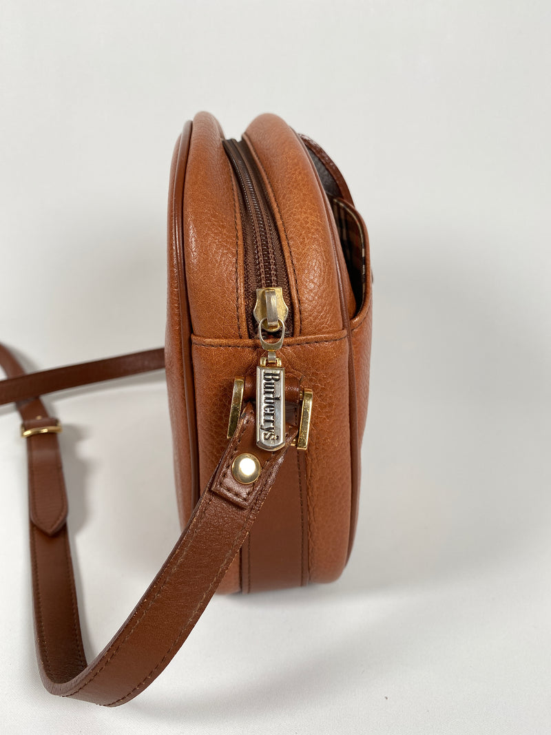 BURBERRY - TAN PEBBLED LEATHER CROSS BODY BAG - VINTAGE