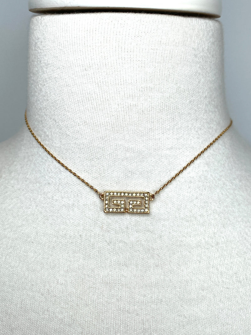 GIVENCHY - GG LOGO GOLD AND RHINESTONE NECKLACE - VINTAGE
