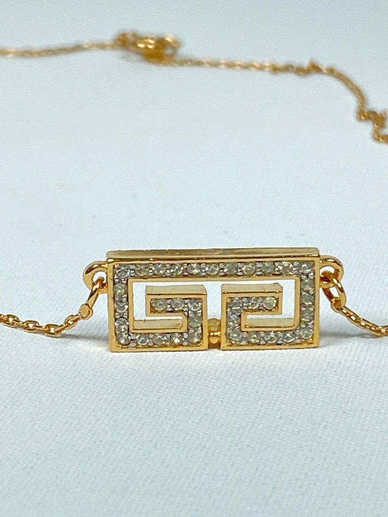 GIVENCHY - GG LOGO GOLD AND RHINESTONE NECKLACE - VINTAGE