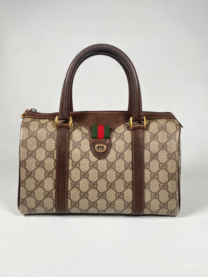 Gucci Vintage Gucci GG Supreme Canvas & Brown Leather Mini Boston Bag