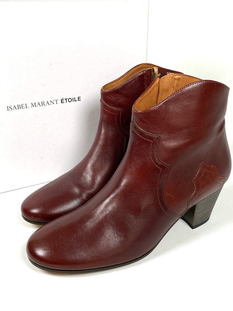 ISABEL MARRANT - DICKER COGNAC LEATHER ANKLE BOOTS - SZ 38 - NEW IN BOX