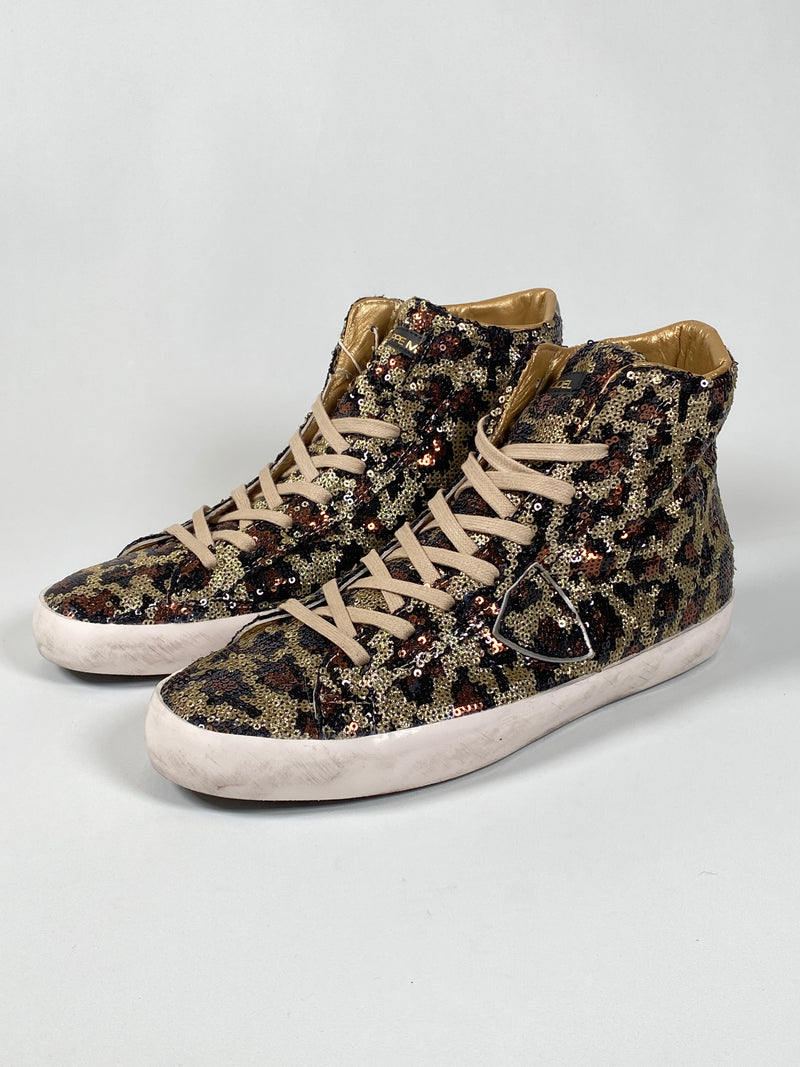 PHILIPPE MODEL - ANIMAL PRINT SEQUIN HIGH TOPS - SZ 39 - NEW IN BOX