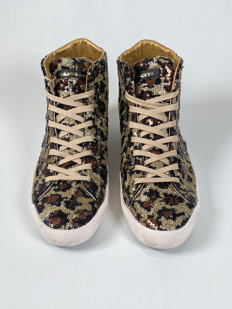 PHILIPPE MODEL - ANIMAL PRINT SEQUIN HIGH TOPS - SZ 39 - NEW IN BOX