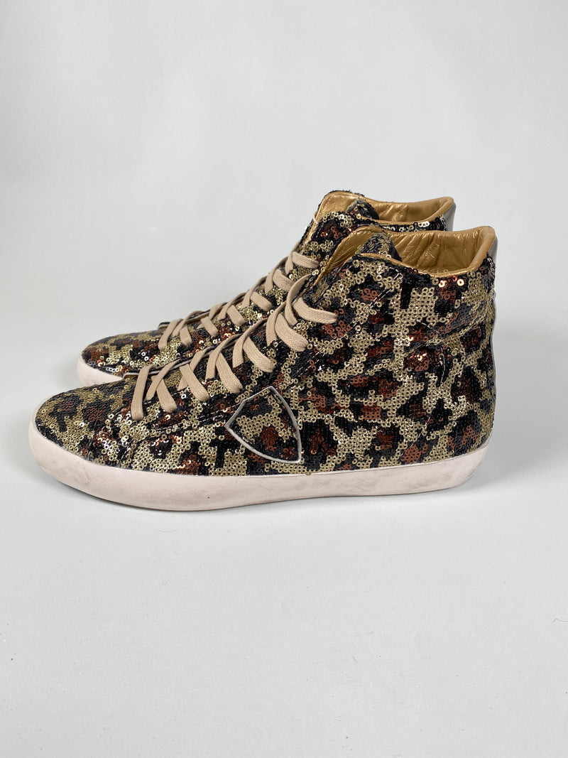 PHILIPPE MODEL - ANIMAL PRINT SEQUIN HIGH TOPS - SZ 39 - NEW IN BOX