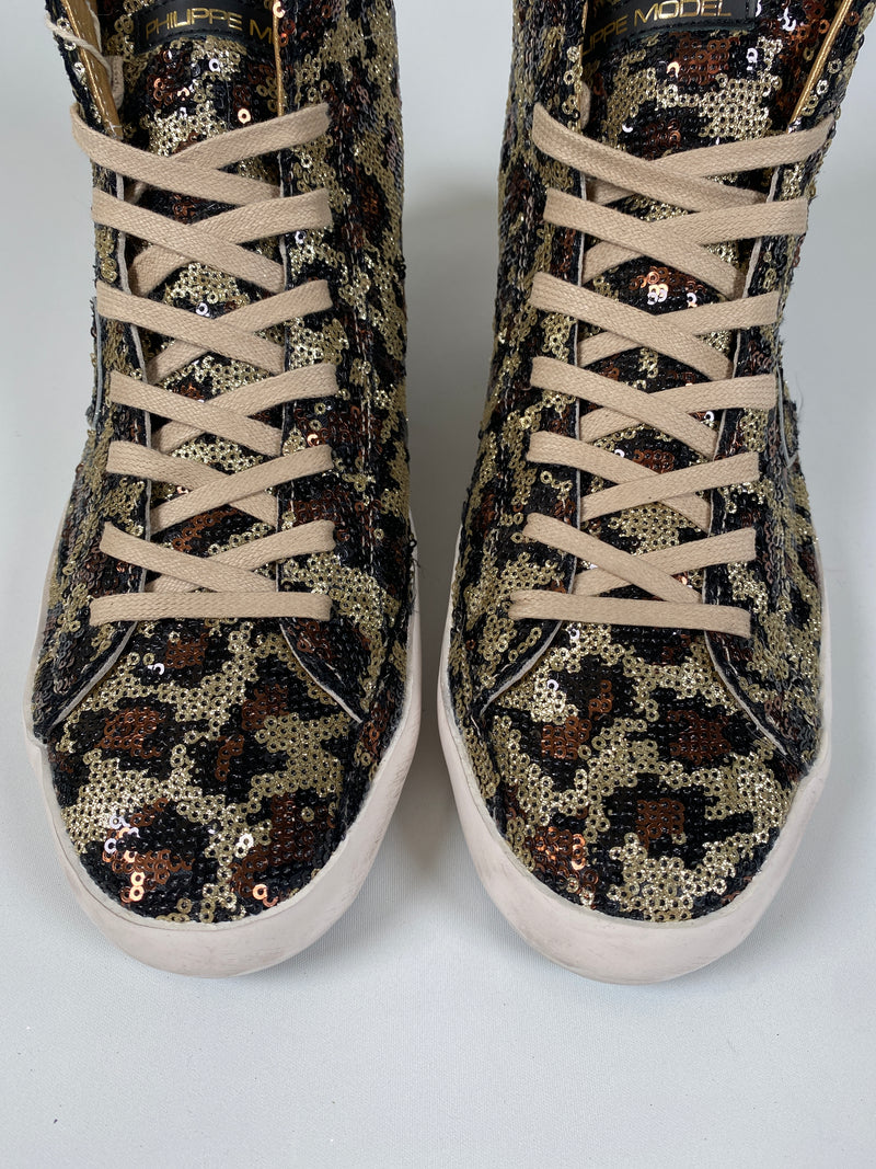 PHILIPPE MODEL - ANIMAL PRINT SEQUIN HIGH TOPS - SZ 39 - NEW IN BOX