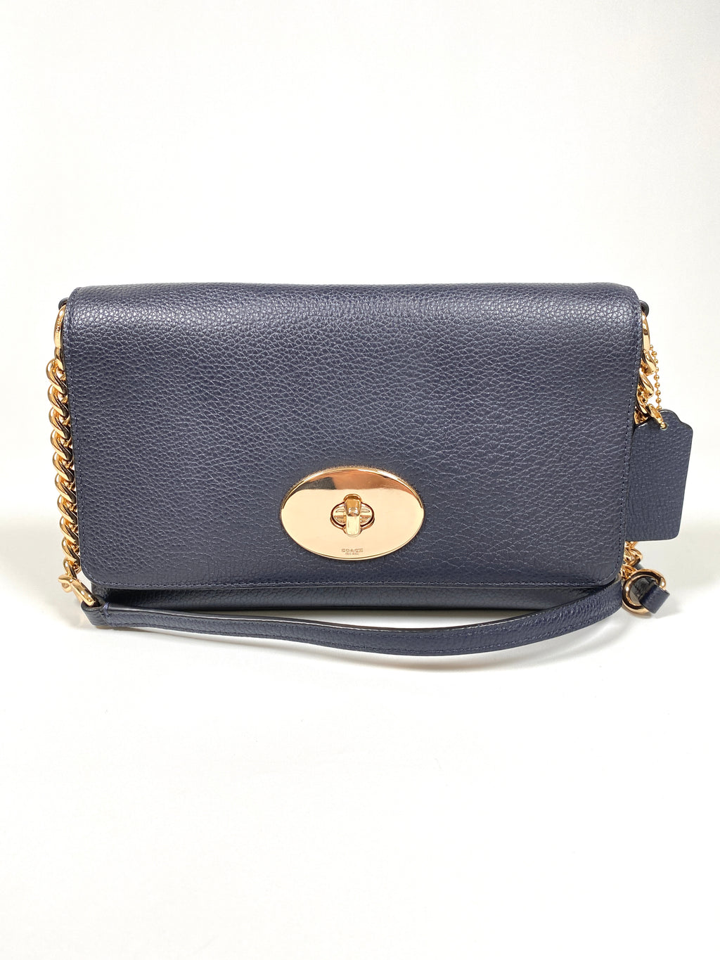 COACH - CROSSTOWN NAVY LEATHER CHAIN DETAIL CROSS BODY BAG