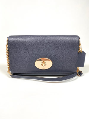 COACH - CROSSTOWN NAVY LEATHER CHAIN DETAIL CROSS BODY BAG