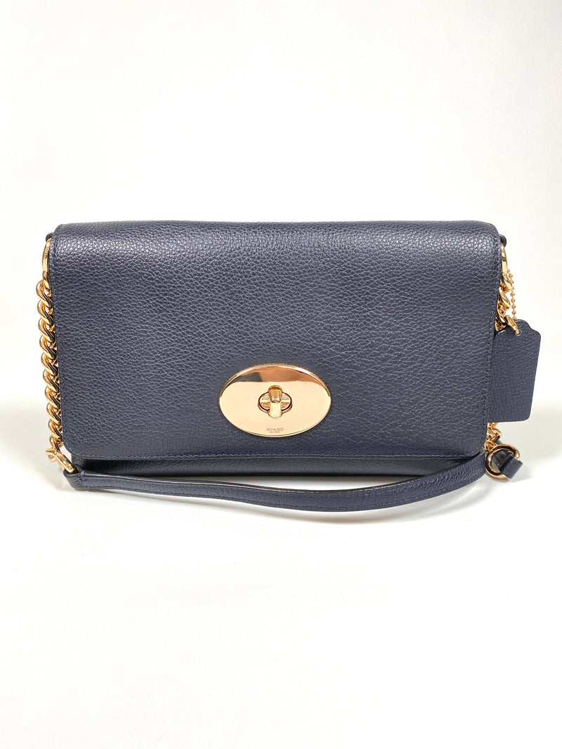 COACH - CROSSTOWN NAVY LEATHER CHAIN DETAIL CROSS BODY BAG