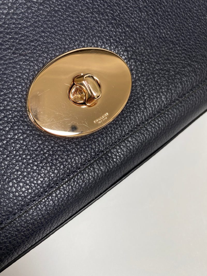 COACH - CROSSTOWN NAVY LEATHER CHAIN DETAIL CROSS BODY BAG