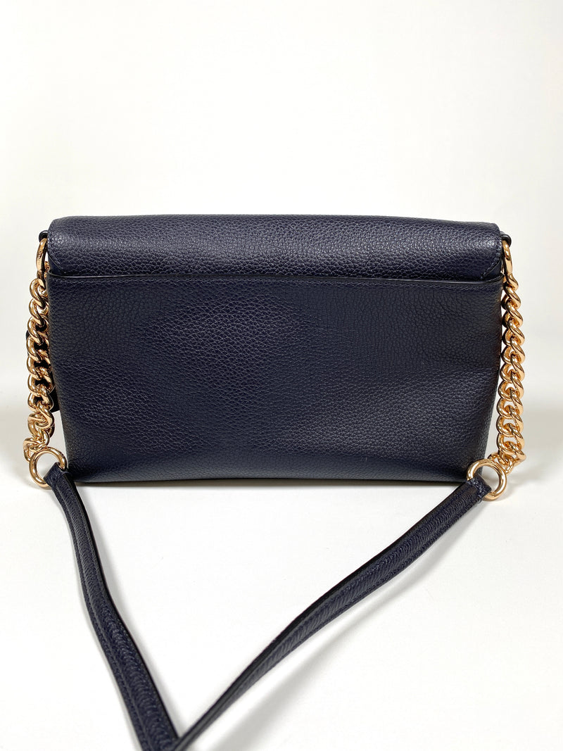 COACH - CROSSTOWN NAVY LEATHER CHAIN DETAIL CROSS BODY BAG