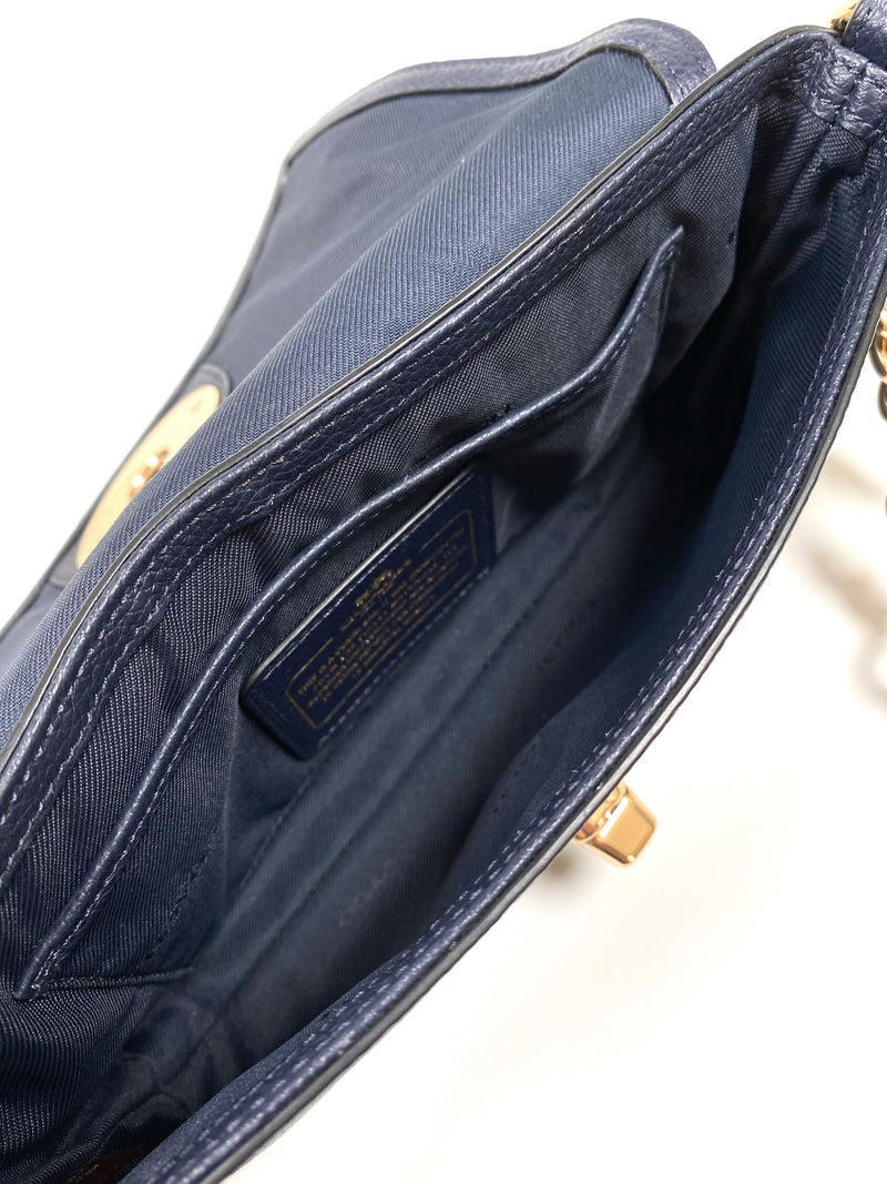 COACH - CROSSTOWN NAVY LEATHER CHAIN DETAIL CROSS BODY BAG