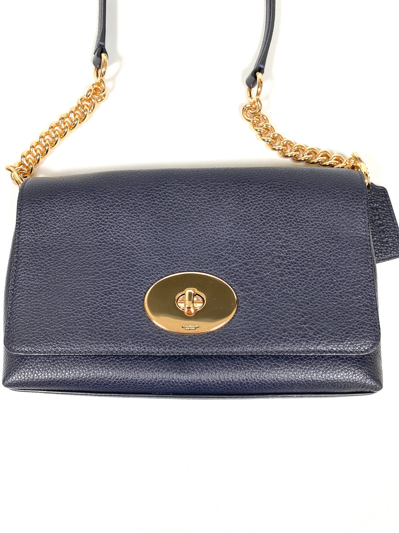 COACH - CROSSTOWN NAVY LEATHER CHAIN DETAIL CROSS BODY BAG