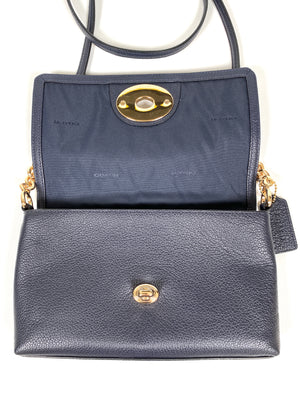 COACH - CROSSTOWN NAVY LEATHER CHAIN DETAIL CROSS BODY BAG