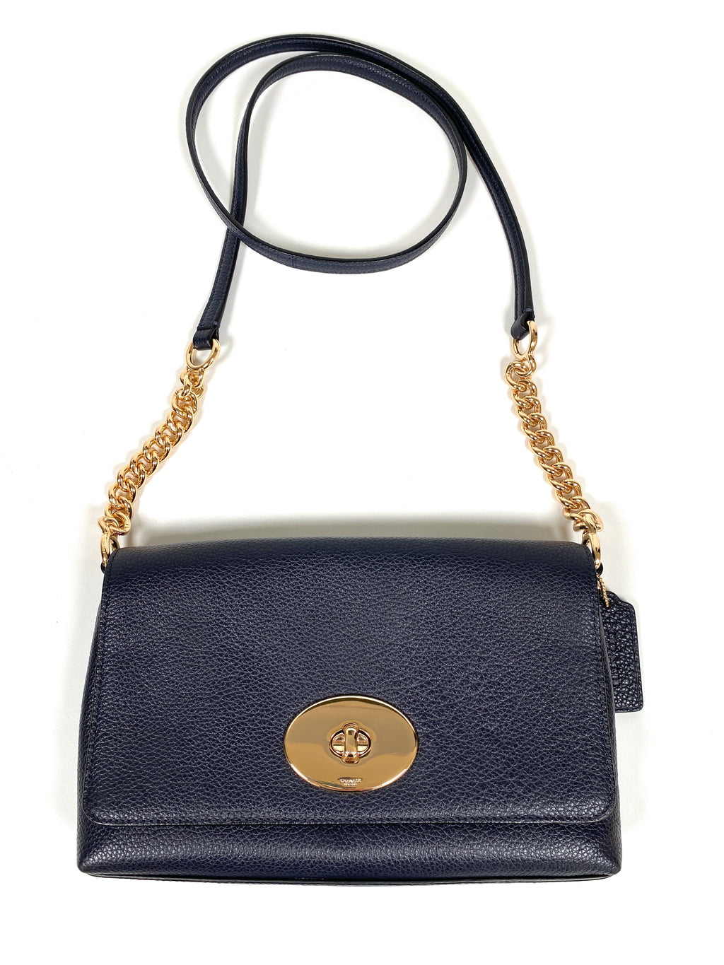 COACH - CROSSTOWN NAVY LEATHER CHAIN DETAIL CROSS BODY BAG