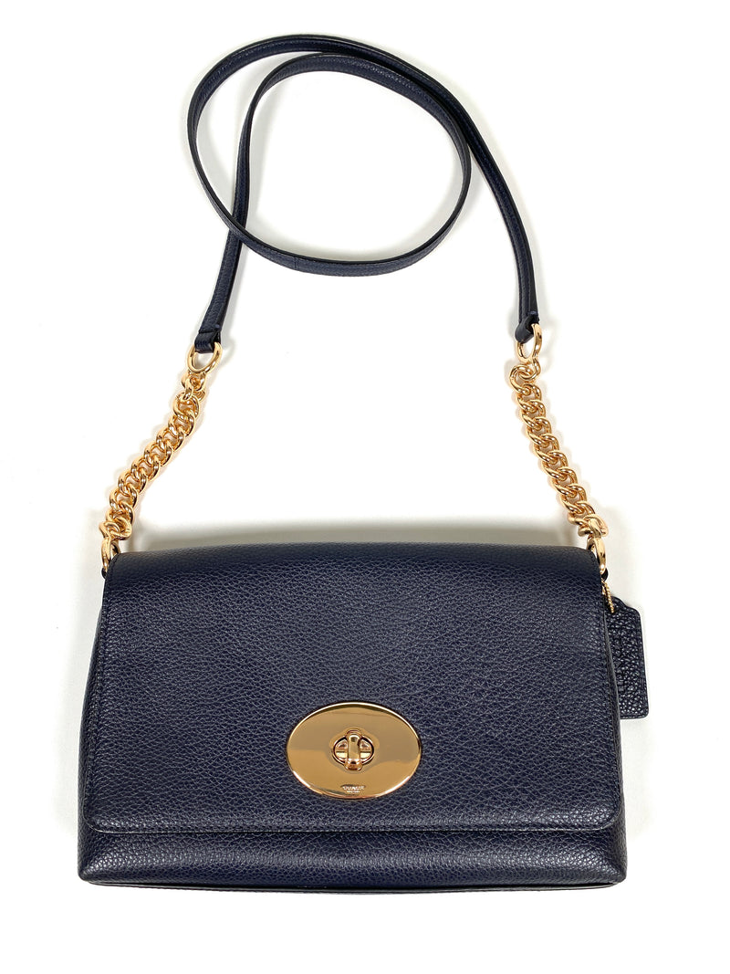 COACH - CROSSTOWN NAVY LEATHER CHAIN DETAIL CROSS BODY BAG