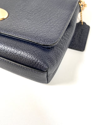 COACH - CROSSTOWN NAVY LEATHER CHAIN DETAIL CROSS BODY BAG