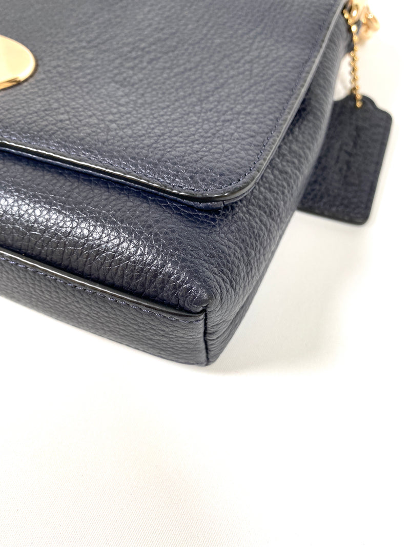 COACH - CROSSTOWN NAVY LEATHER CHAIN DETAIL CROSS BODY BAG
