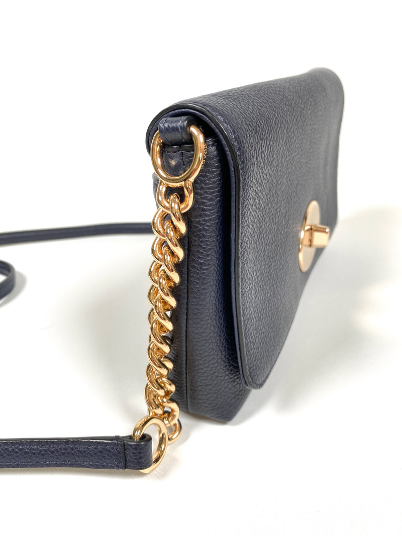 COACH - CROSSTOWN NAVY LEATHER CHAIN DETAIL CROSS BODY BAG