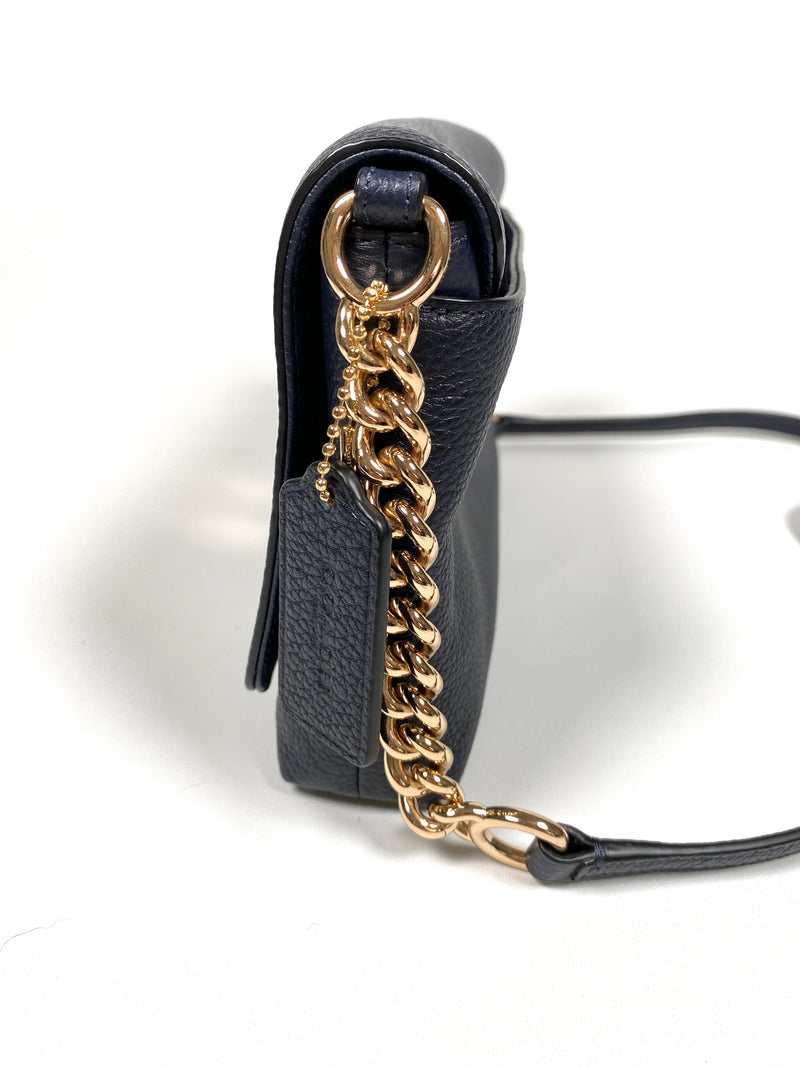 COACH - CROSSTOWN NAVY LEATHER CHAIN DETAIL CROSS BODY BAG