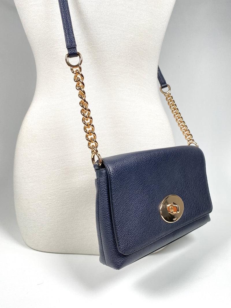 COACH - CROSSTOWN NAVY LEATHER CHAIN DETAIL CROSS BODY BAG