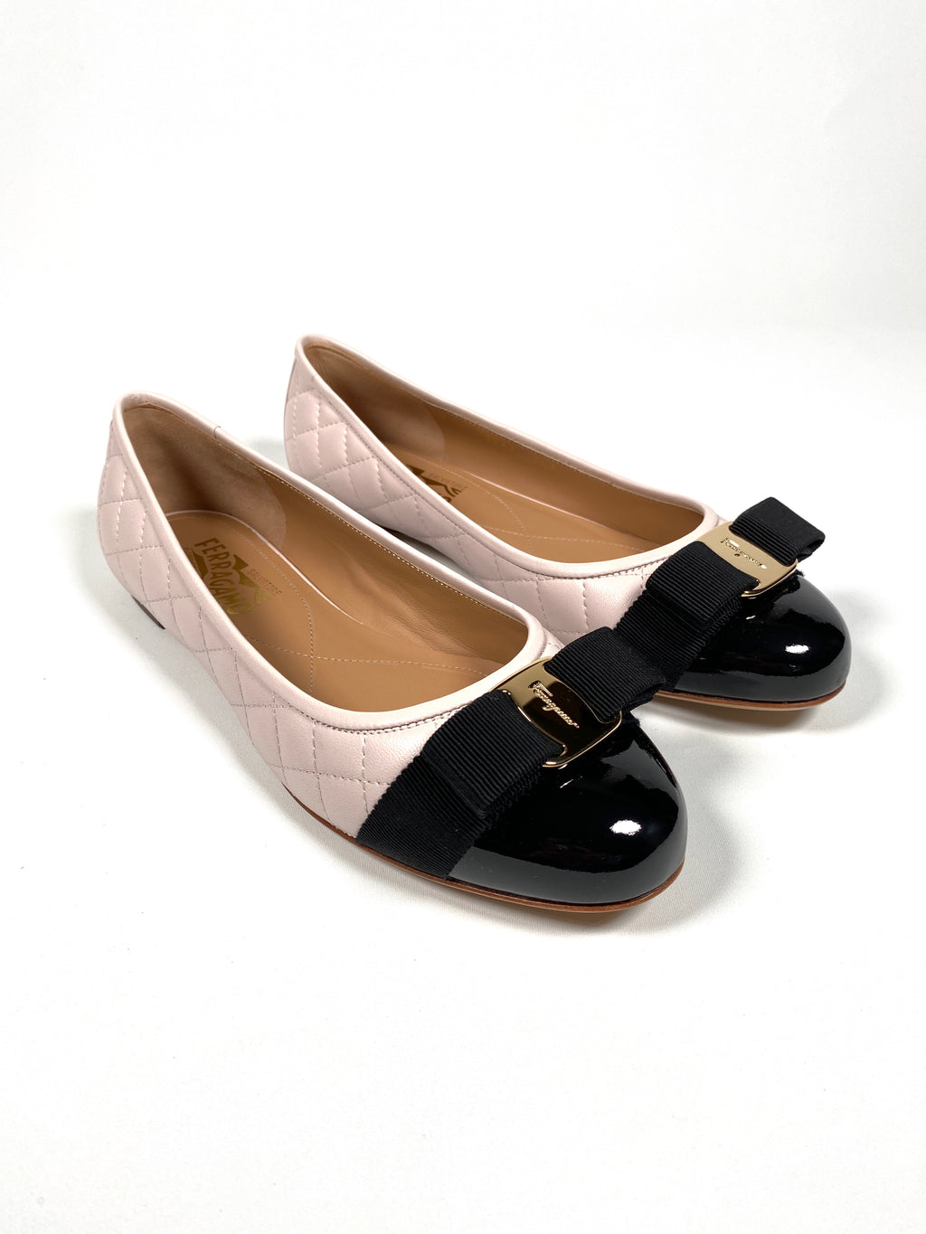 FERRAGAMO - VARINA QUILTED TWO TONE BALLET FLATS - SZ 8.5 C / EUR 39 - NEW IN BOX