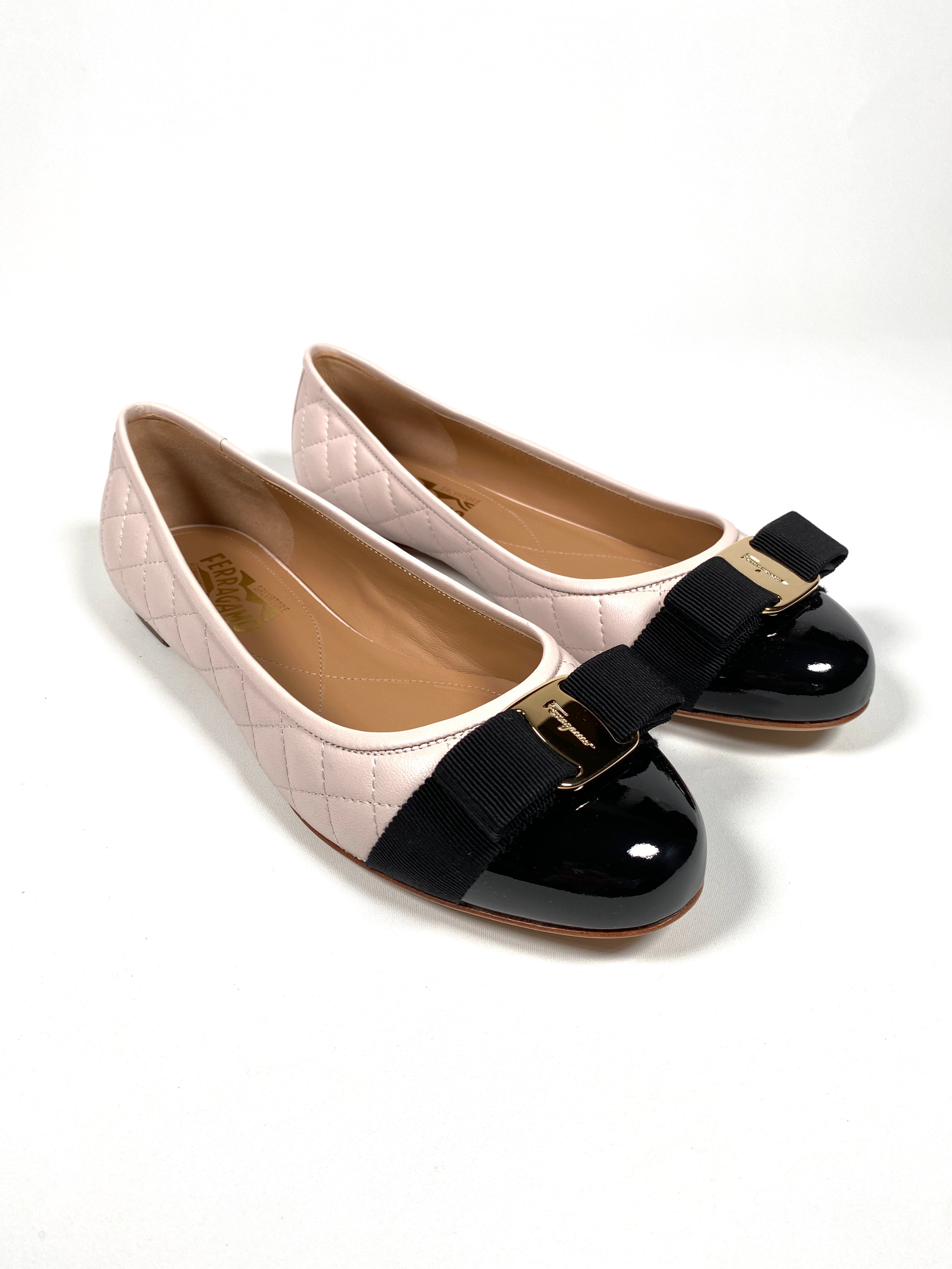 FERRAGAMO VARINA QUILTED TWO TONE BALLET FLATS SZ 8.5 C EUR 39 RE.LUXE AU