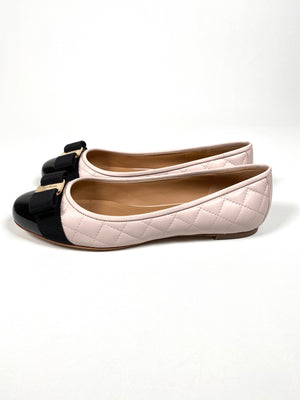 FERRAGAMO - VARINA QUILTED TWO TONE BALLET FLATS - SZ 8.5 C / EUR 39 - NEW IN BOX