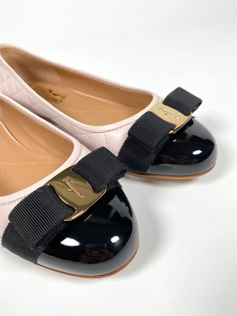 FERRAGAMO - VARINA QUILTED TWO TONE BALLET FLATS - SZ 8.5 C / EUR 39 - NEW IN BOX
