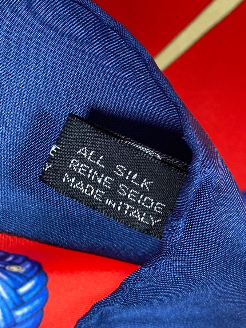 CELINE - RED & BLUE EQUESTRIAN HORSEBIT PRINT SILK SCARF - 86 CM