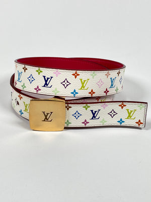 LOUIS VUITTON - MURAKAMI WHITE MONOGRAM MULTICOLORE REVERSIBLE BELT SZ 80/32