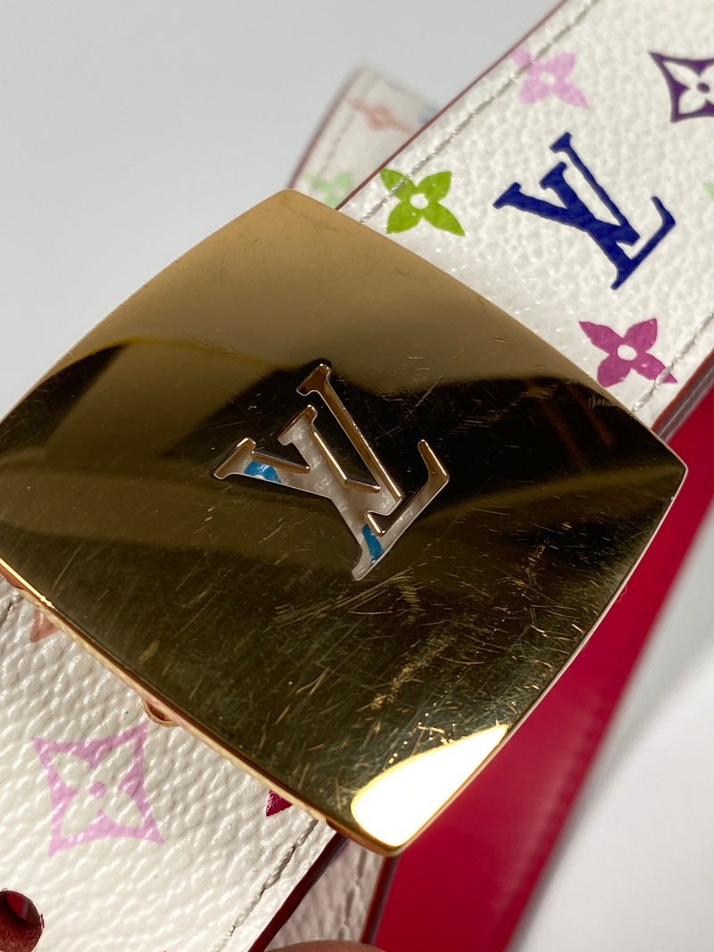 LOUIS VUITTON - MURAKAMI WHITE MONOGRAM MULTICOLORE REVERSIBLE BELT SZ 80/32